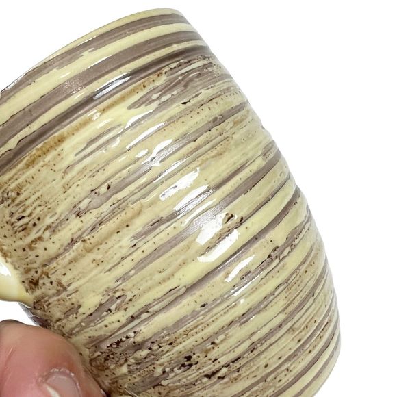 2 Thomson Pottery BIRCH Mugs Textured Striped Farmhouse Rustic Yellow Brown - Picture 6 of 12